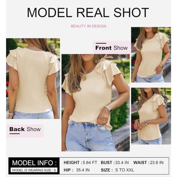 Round Neck Ruffled Sleeve Blouse Women Medium shirt top - Picture 4 of 6